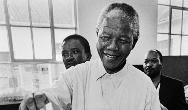 Mandela casting his vote in the 1994 election