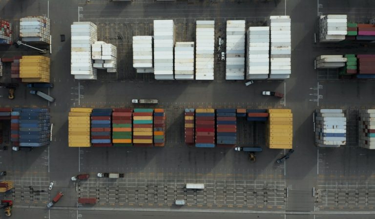 Aerial view of shipping containers