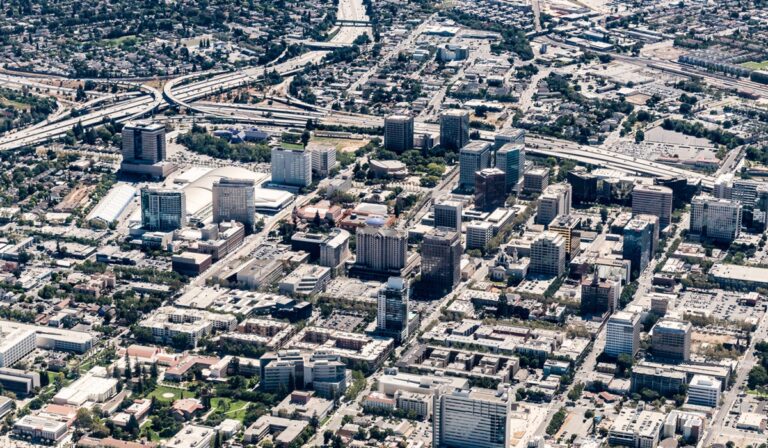 An aerial view of downtown San Jose