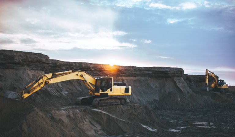 Excavator mining coal