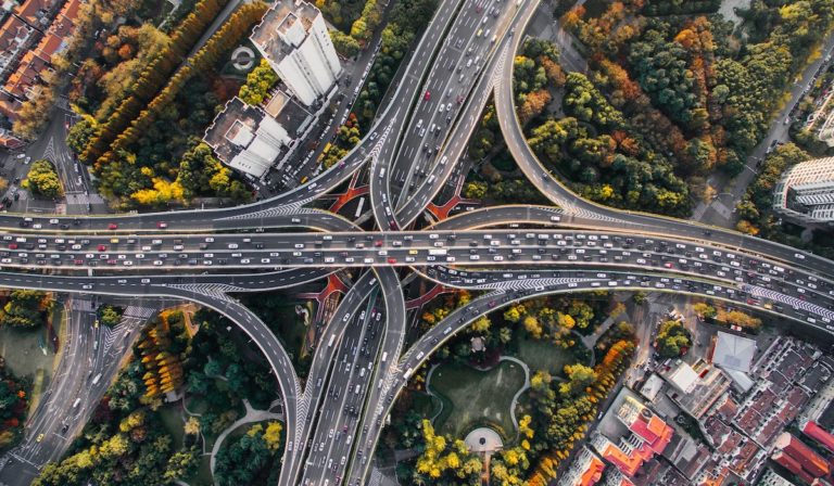 Aerial view of a highway