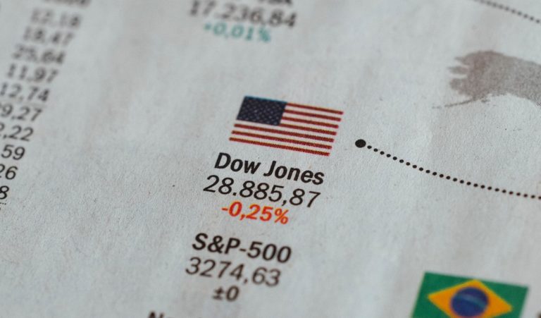 Newspaper featuring Dow Jones Industrial Average