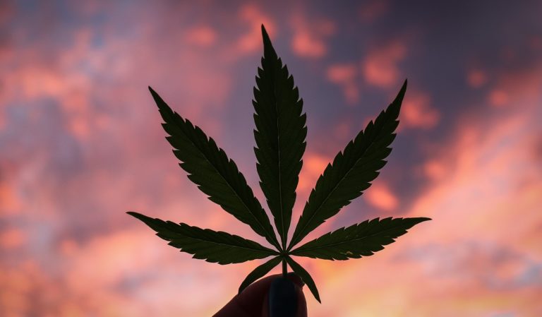 Silhouette of cannabis leaf