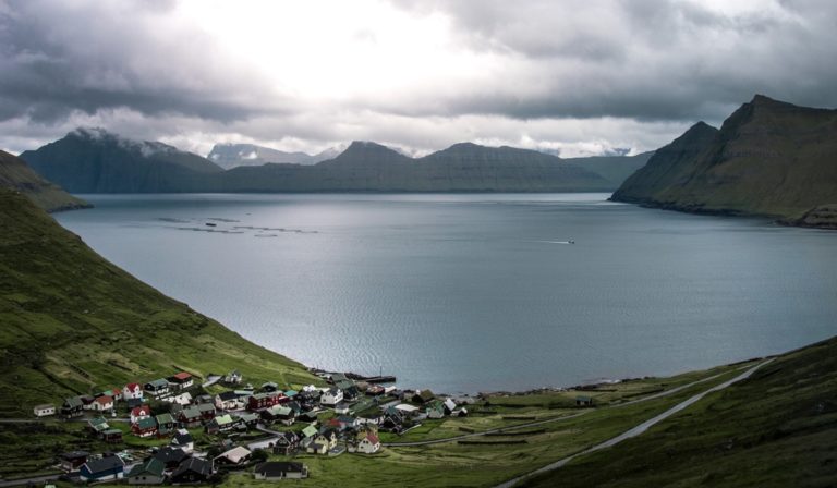 Faroe Islands town and coastline