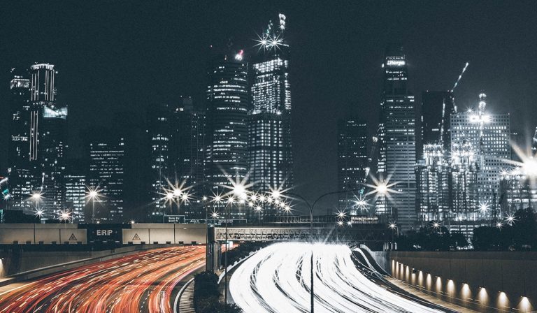 Detroit highway at night