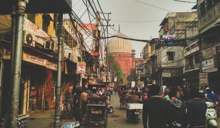 The view from the street of Jama Masjid of Delhi, India.