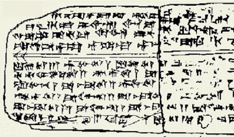 A drawing of one side of the tablet on which the Hymn to Nikkal is inscribed[