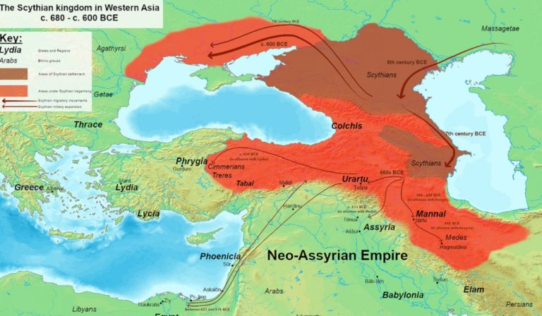 Map of the Scythian kingdom in Western Asia at its maximum extent
