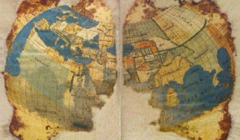 A damaged Greek map of the inhabited world along the lines of Ptolemy's 2nd projection