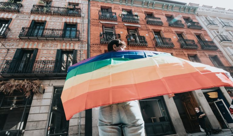 Person holding pride flag