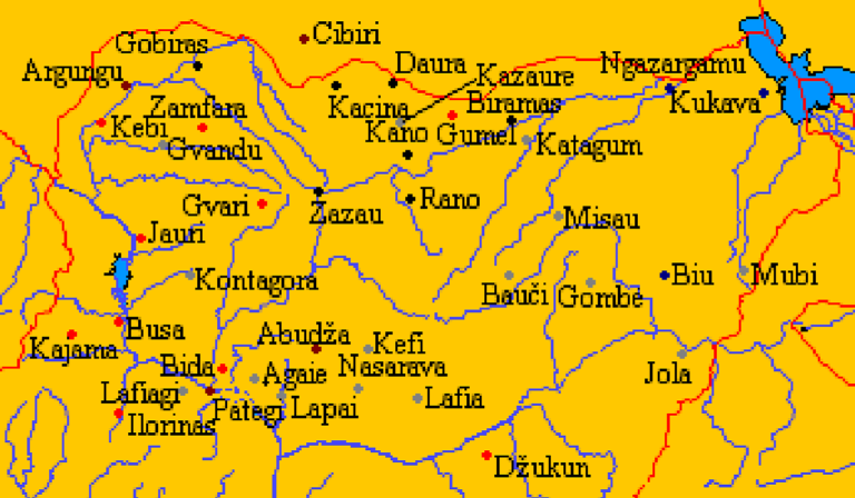 Map of major cities of Hausaland