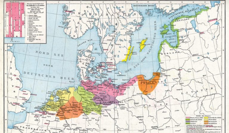 Map of Northern Europe in the 1400s, showing the extent of the Hanseatic League
