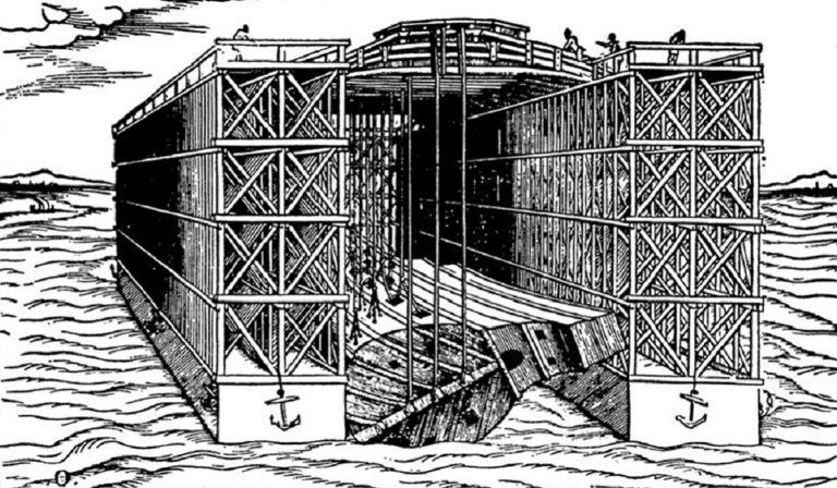 Floating Dock. Woodcut from Venice (1560)