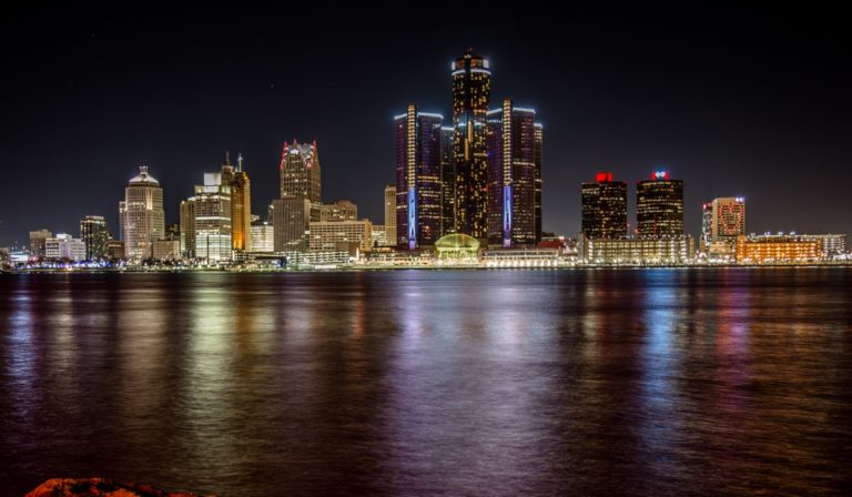 Detroit skyline at night