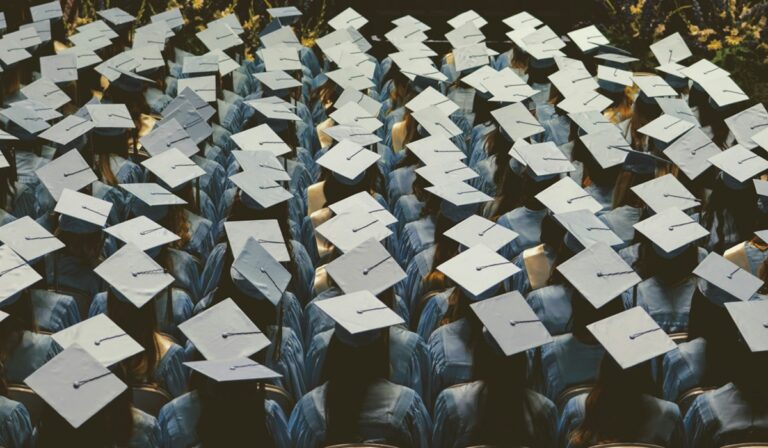 Rows of students at graduation