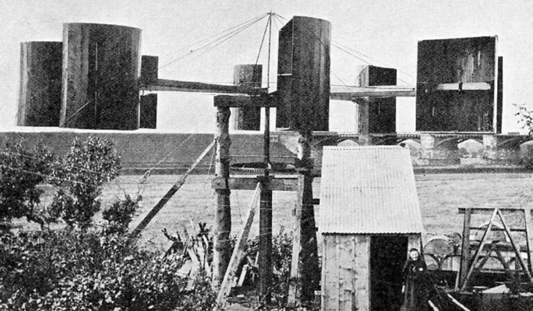 James Blyth's windmill at his cottage in Marykirk in 1891