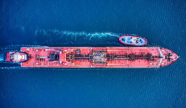 Aerial view of oil tanker