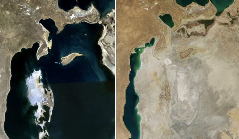 Aral Sea time lapse 1989 2014
