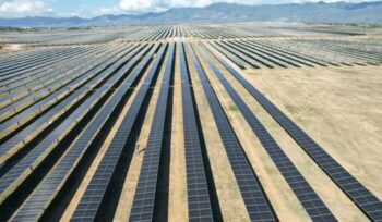 Aerial view of large solar farm|Sahara