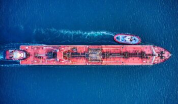 Aerial view of oil tanker