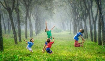 Children playing and jumping