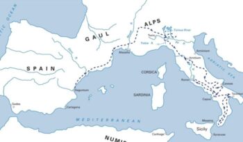 Map of Hannibal's route of invasion of Rome