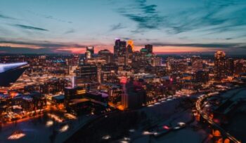 Minneapolis skyline at sunset