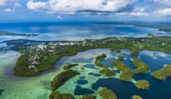 Streets of Palau Koror and coves of coral reefs