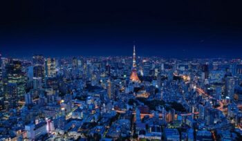 Tokyo skyline at night|Olympics medals