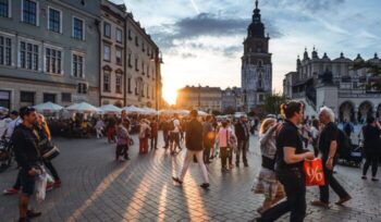 Tourists on Main Market Square in Krakow