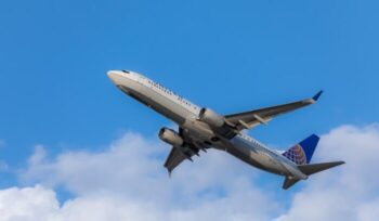 United Airlines plane flying