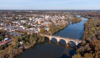 A Aerial Photo Of Fredericksburg Va on a clear fall day